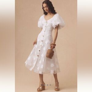 Let Me Be Puff-Sleeve Sheer Midi Dress NWT Size L (runs small)